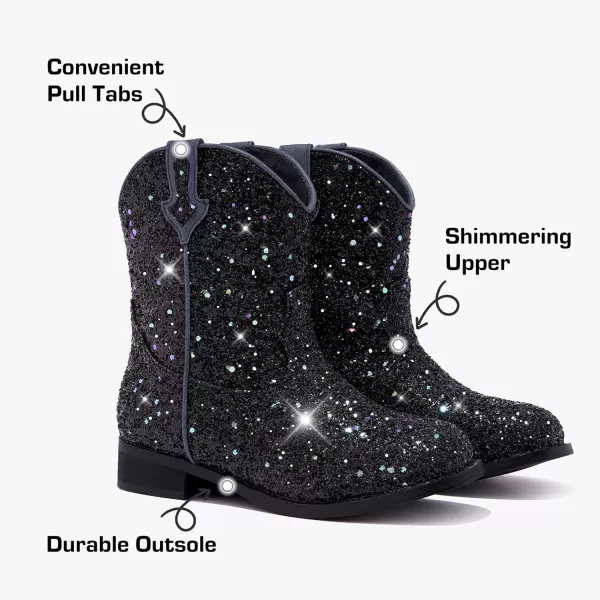 imageToddler Girls Cowgirl Boots Western Glitter Cowboy Boot Ankle Boots Little Kids Big Kid Horse Riding Shoes Party Birthday Dress Up DanceBlack Glitter