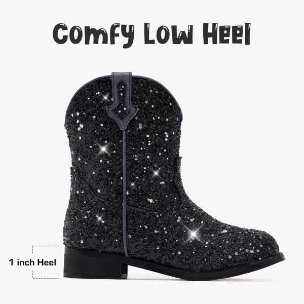 imageToddler Girls Cowgirl Boots Western Glitter Cowboy Boot Ankle Boots Little Kids Big Kid Horse Riding Shoes Party Birthday Dress Up DanceBlack Glitter