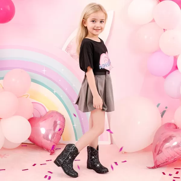 imageToddler Girls Cowgirl Boots Western Glitter Cowboy Boot Ankle Boots Little Kids Big Kid Horse Riding Shoes Party Birthday Dress Up DanceBlack Glitter
