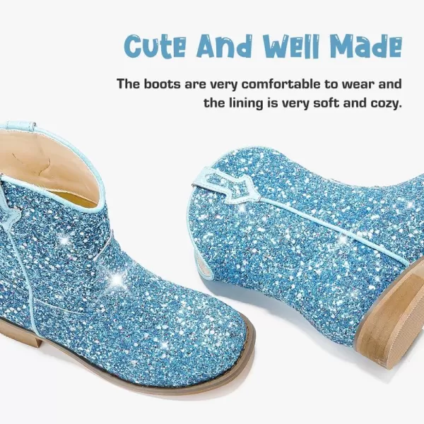 imageToddler Girls Cowgirl Boots Western Glitter Cowboy Boot Ankle Boots Little Kids Big Kid Horse Riding Shoes Party Birthday Dress Up DanceBlue Glitter