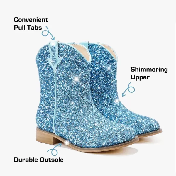 imageToddler Girls Cowgirl Boots Western Glitter Cowboy Boot Ankle Boots Little Kids Big Kid Horse Riding Shoes Party Birthday Dress Up DanceBlue Glitter