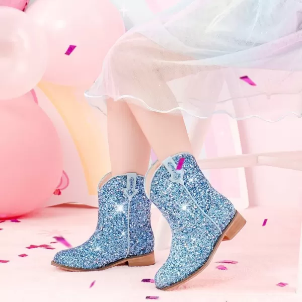 imageToddler Girls Cowgirl Boots Western Glitter Cowboy Boot Ankle Boots Little Kids Big Kid Horse Riding Shoes Party Birthday Dress Up DanceBlue Glitter