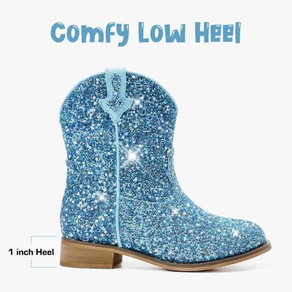 imageToddler Girls Cowgirl Boots Western Glitter Cowboy Boot Ankle Boots Little Kids Big Kid Horse Riding Shoes Party Birthday Dress Up DanceBlue Glitter