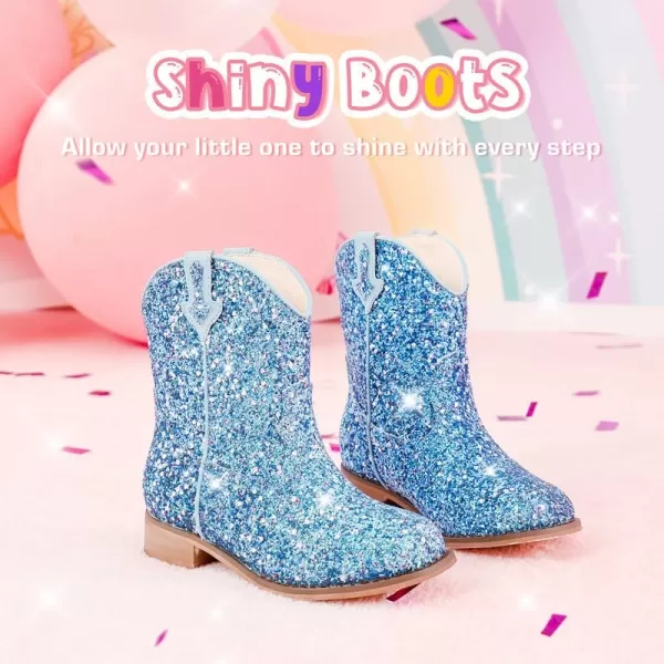 imageToddler Girls Cowgirl Boots Western Glitter Cowboy Boot Ankle Boots Little Kids Big Kid Horse Riding Shoes Party Birthday Dress Up DanceBlue Glitter