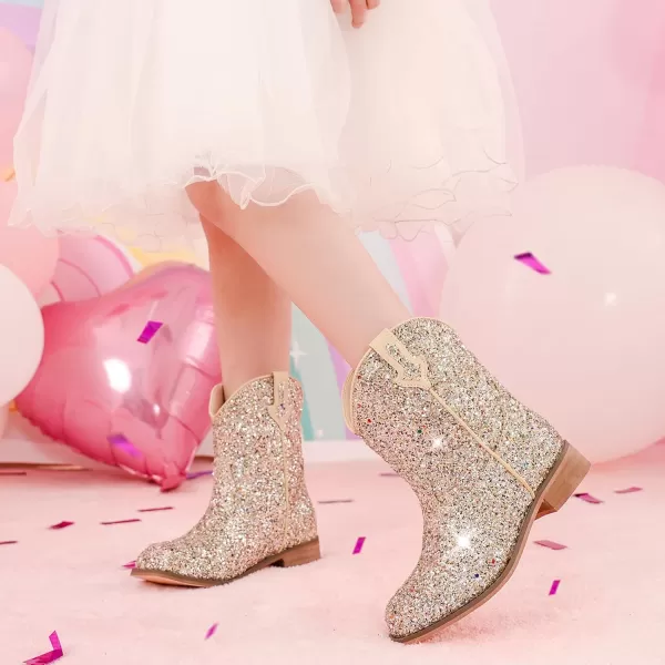 imageToddler Girls Cowgirl Boots Western Glitter Cowboy Boot Ankle Boots Little Kids Big Kid Horse Riding Shoes Party Birthday Dress Up DanceGold Glitter