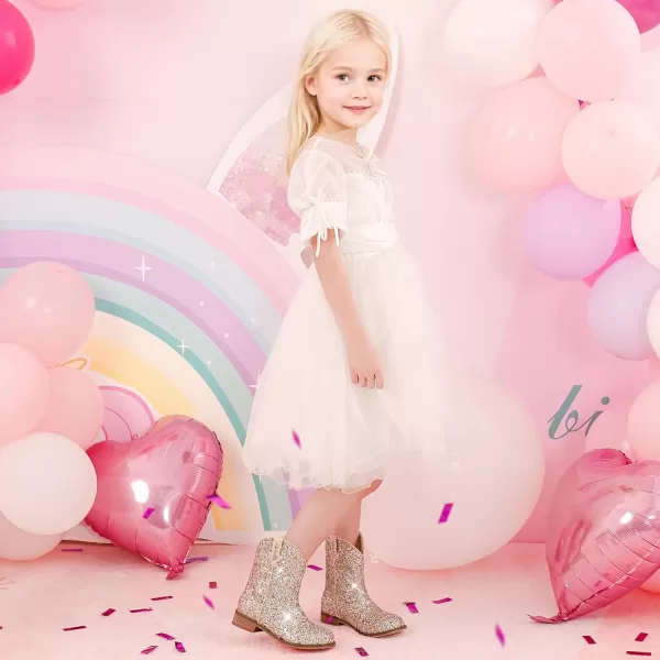 imageToddler Girls Cowgirl Boots Western Glitter Cowboy Boot Ankle Boots Little Kids Big Kid Horse Riding Shoes Party Birthday Dress Up DanceGold Glitter
