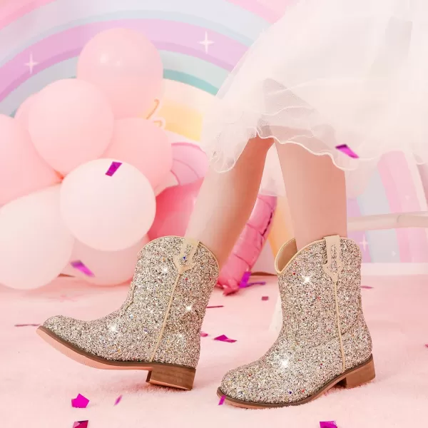 imageToddler Girls Cowgirl Boots Western Glitter Cowboy Boot Ankle Boots Little Kids Big Kid Horse Riding Shoes Party Birthday Dress Up DanceGold Glitter