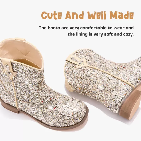 imageToddler Girls Cowgirl Boots Western Glitter Cowboy Boot Ankle Boots Little Kids Big Kid Horse Riding Shoes Party Birthday Dress Up DanceGold Glitter