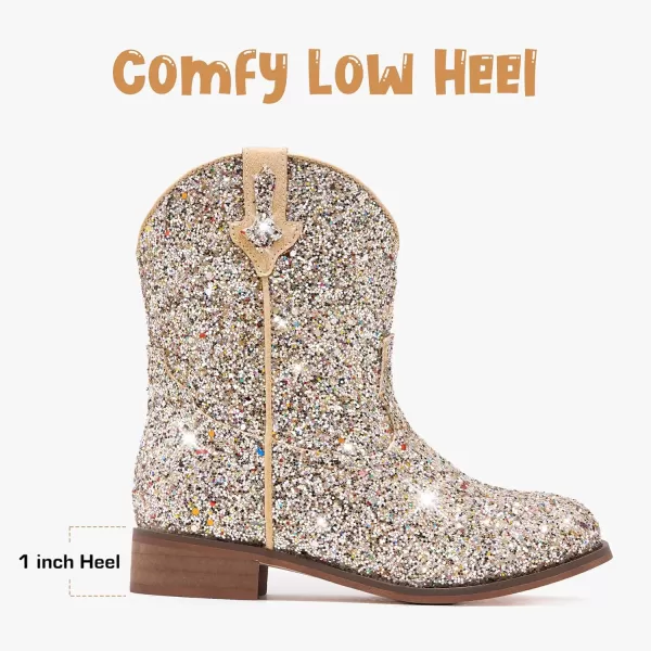 imageToddler Girls Cowgirl Boots Western Glitter Cowboy Boot Ankle Boots Little Kids Big Kid Horse Riding Shoes Party Birthday Dress Up DanceGold Glitter