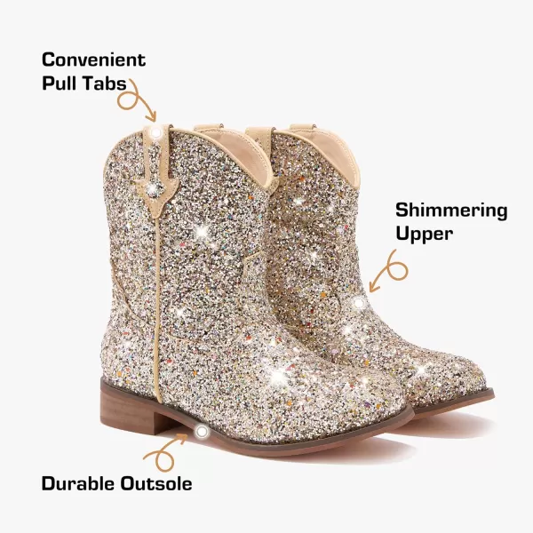 imageToddler Girls Cowgirl Boots Western Glitter Cowboy Boot Ankle Boots Little Kids Big Kid Horse Riding Shoes Party Birthday Dress Up DanceGold Glitter