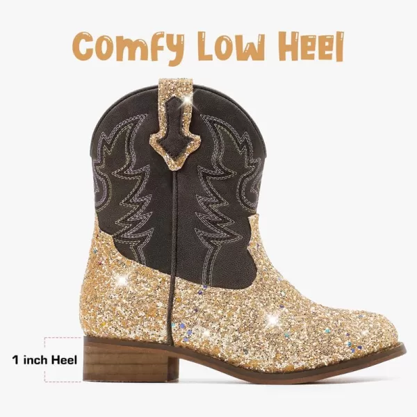 imageToddler Girls Cowgirl Boots Western Glitter Cowboy Boot Ankle Boots Little Kids Big Kid Horse Riding Shoes Party Birthday Dress Up DanceGold Sequins