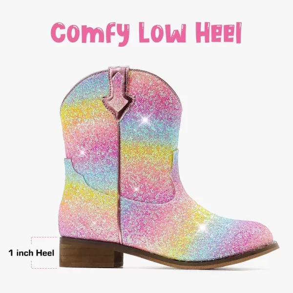 imageToddler Girls Cowgirl Boots Western Glitter Cowboy Boot Ankle Boots Little Kids Big Kid Horse Riding Shoes Party Birthday Dress Up DanceMulticolor