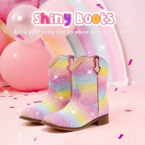imageToddler Girls Cowgirl Boots Western Glitter Cowboy Boot Ankle Boots Little Kids Big Kid Horse Riding Shoes Party Birthday Dress Up DanceMulticolor