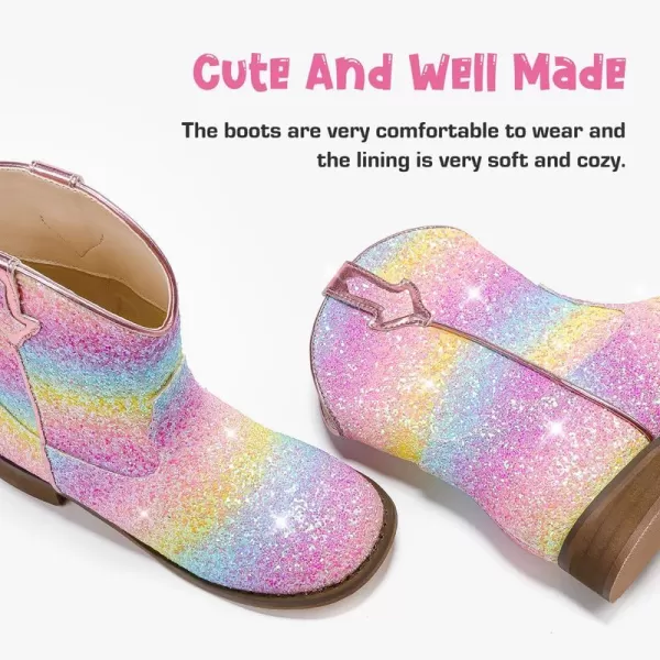 imageToddler Girls Cowgirl Boots Western Glitter Cowboy Boot Ankle Boots Little Kids Big Kid Horse Riding Shoes Party Birthday Dress Up DanceMulticolor