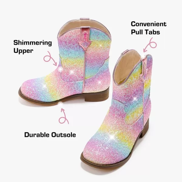 imageToddler Girls Cowgirl Boots Western Glitter Cowboy Boot Ankle Boots Little Kids Big Kid Horse Riding Shoes Party Birthday Dress Up DanceMulticolor