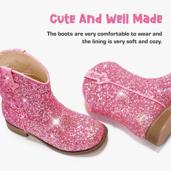 imageToddler Girls Cowgirl Boots Western Glitter Cowboy Boot Ankle Boots Little Kids Big Kid Horse Riding Shoes Party Birthday Dress Up DancePink Glitter