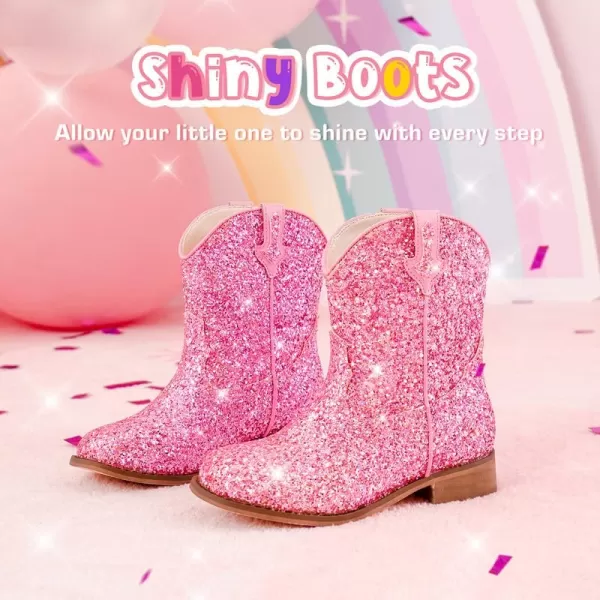 imageToddler Girls Cowgirl Boots Western Glitter Cowboy Boot Ankle Boots Little Kids Big Kid Horse Riding Shoes Party Birthday Dress Up DancePink Glitter