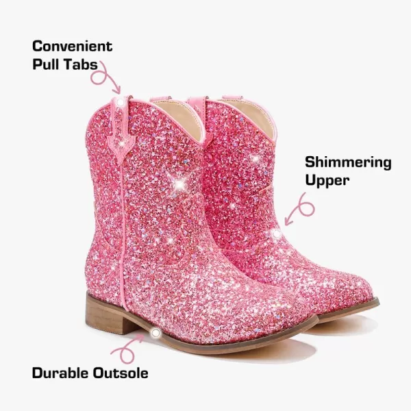 imageToddler Girls Cowgirl Boots Western Glitter Cowboy Boot Ankle Boots Little Kids Big Kid Horse Riding Shoes Party Birthday Dress Up DancePink Glitter