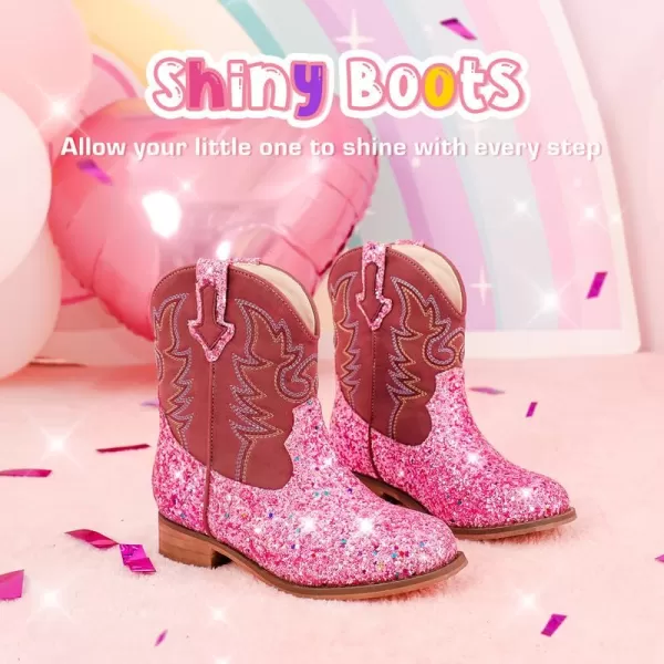 imageToddler Girls Cowgirl Boots Western Glitter Cowboy Boot Ankle Boots Little Kids Big Kid Horse Riding Shoes Party Birthday Dress Up DancePink Sequins