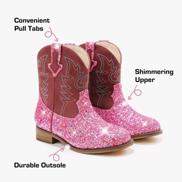 imageToddler Girls Cowgirl Boots Western Glitter Cowboy Boot Ankle Boots Little Kids Big Kid Horse Riding Shoes Party Birthday Dress Up DancePink Sequins