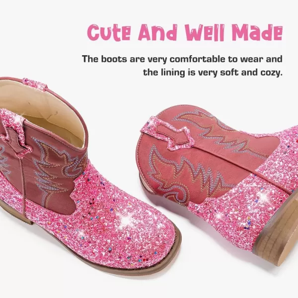 imageToddler Girls Cowgirl Boots Western Glitter Cowboy Boot Ankle Boots Little Kids Big Kid Horse Riding Shoes Party Birthday Dress Up DancePink Sequins