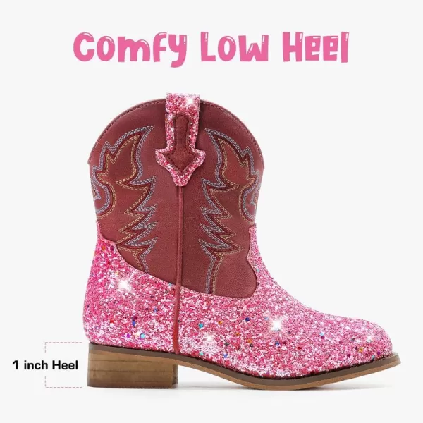 imageToddler Girls Cowgirl Boots Western Glitter Cowboy Boot Ankle Boots Little Kids Big Kid Horse Riding Shoes Party Birthday Dress Up DancePink Sequins