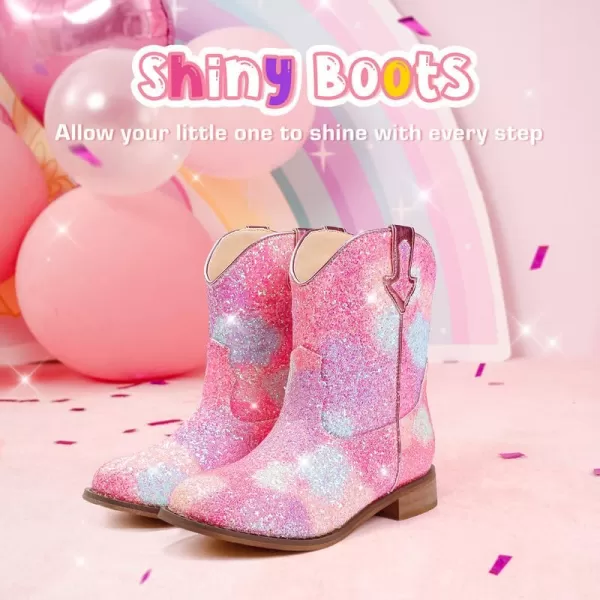 imageToddler Girls Cowgirl Boots Western Glitter Cowboy Boot Ankle Boots Little Kids Big Kid Horse Riding Shoes Party Birthday Dress Up DanceRainbow