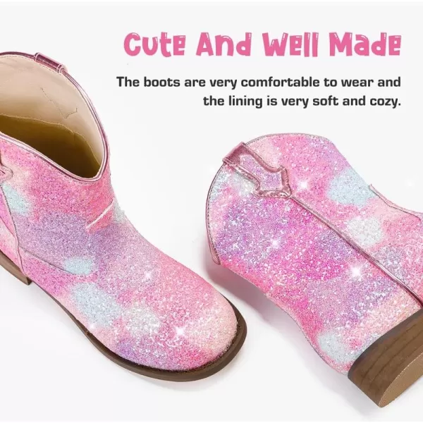 imageToddler Girls Cowgirl Boots Western Glitter Cowboy Boot Ankle Boots Little Kids Big Kid Horse Riding Shoes Party Birthday Dress Up DanceRainbow