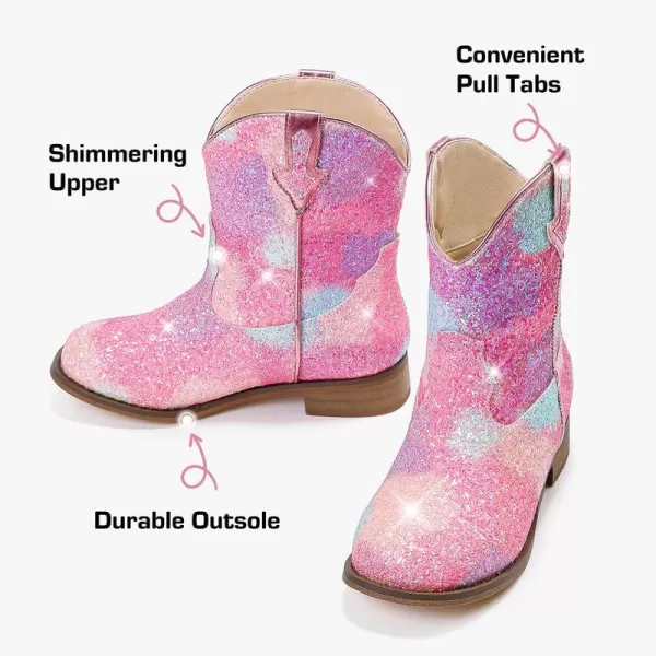 imageToddler Girls Cowgirl Boots Western Glitter Cowboy Boot Ankle Boots Little Kids Big Kid Horse Riding Shoes Party Birthday Dress Up DanceRainbow