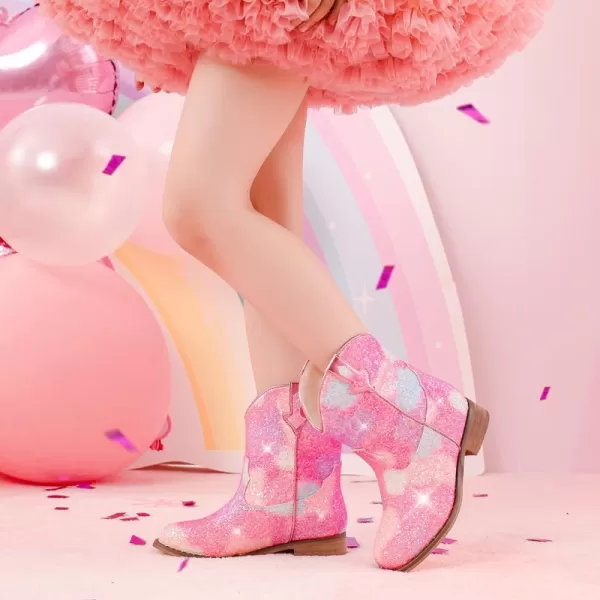 imageToddler Girls Cowgirl Boots Western Glitter Cowboy Boot Ankle Boots Little Kids Big Kid Horse Riding Shoes Party Birthday Dress Up DanceRainbow
