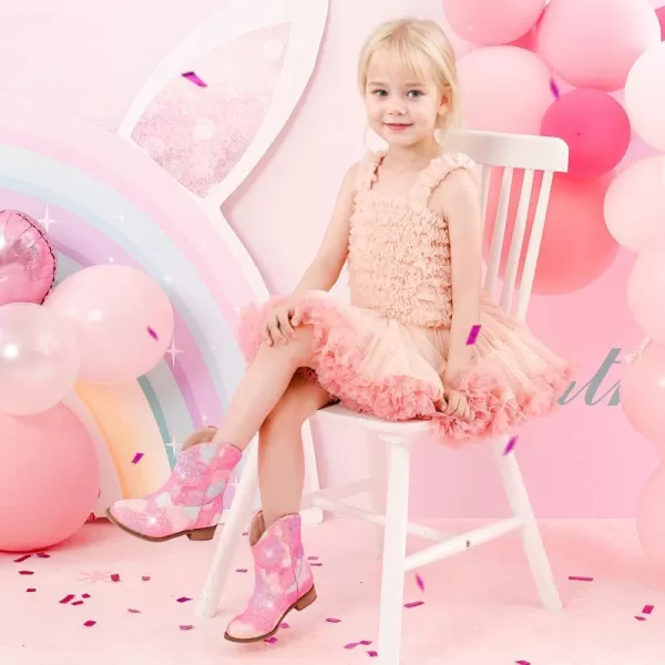 imageToddler Girls Cowgirl Boots Western Glitter Cowboy Boot Ankle Boots Little Kids Big Kid Horse Riding Shoes Party Birthday Dress Up DanceRainbow