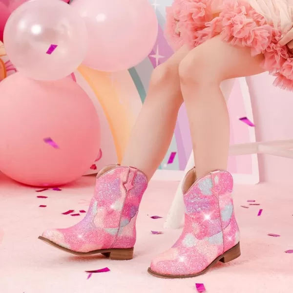 imageToddler Girls Cowgirl Boots Western Glitter Cowboy Boot Ankle Boots Little Kids Big Kid Horse Riding Shoes Party Birthday Dress Up DanceRainbow