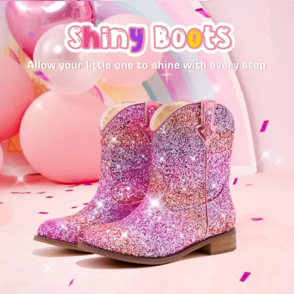 imageToddler Girls Cowgirl Boots Western Glitter Cowboy Boot Ankle Boots Little Kids Big Kid Horse Riding Shoes Party Birthday Dress Up DanceRainbow Glitter