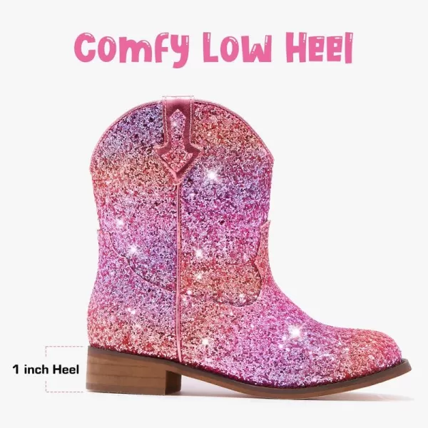 imageToddler Girls Cowgirl Boots Western Glitter Cowboy Boot Ankle Boots Little Kids Big Kid Horse Riding Shoes Party Birthday Dress Up DanceRainbow Glitter