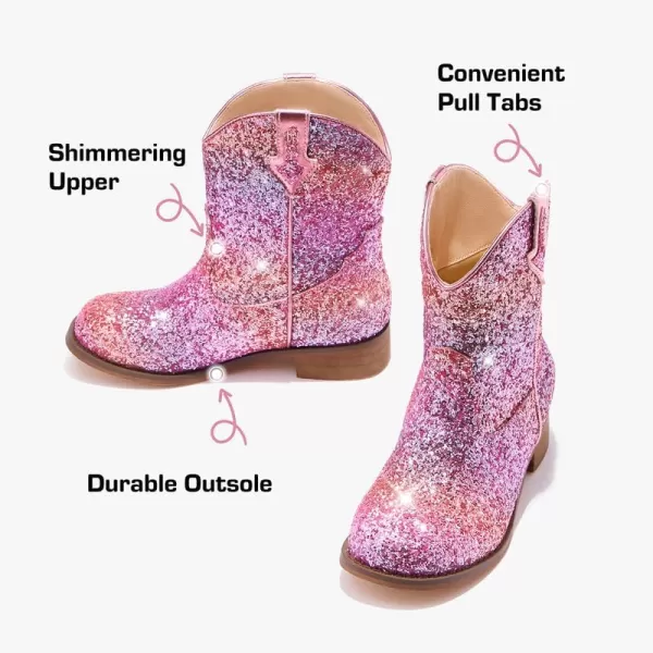 imageToddler Girls Cowgirl Boots Western Glitter Cowboy Boot Ankle Boots Little Kids Big Kid Horse Riding Shoes Party Birthday Dress Up DanceRainbow Glitter