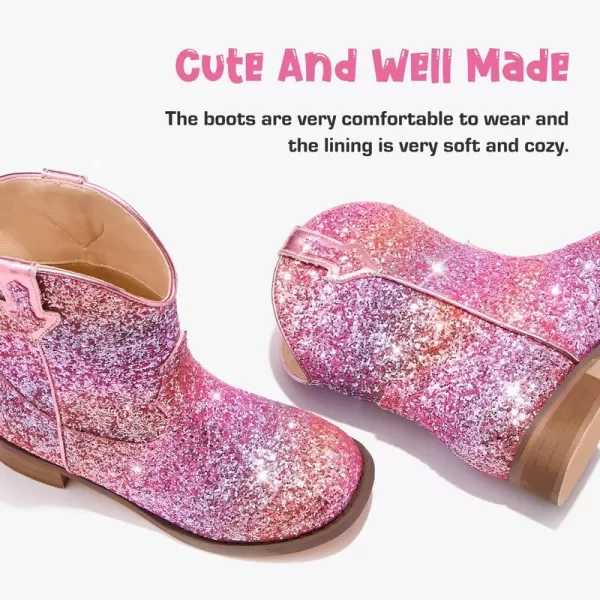 imageToddler Girls Cowgirl Boots Western Glitter Cowboy Boot Ankle Boots Little Kids Big Kid Horse Riding Shoes Party Birthday Dress Up DanceRainbow Glitter