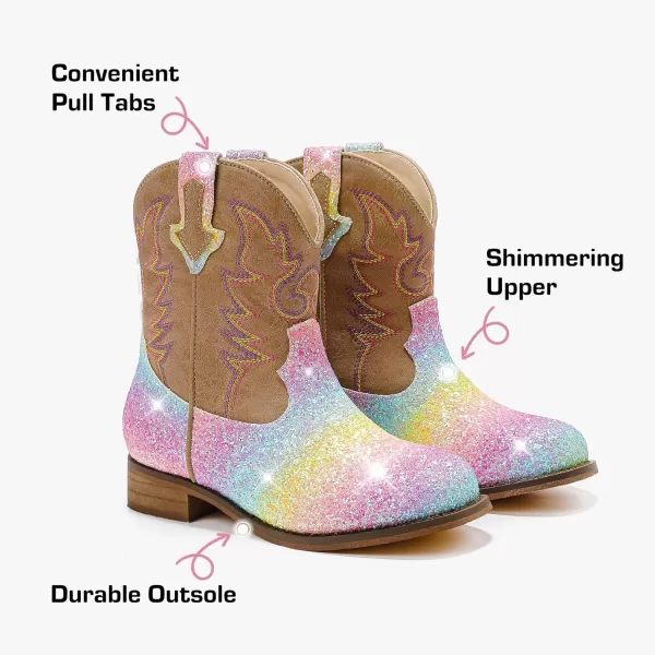 imageToddler Girls Cowgirl Boots Western Glitter Cowboy Boot Ankle Boots Little Kids Big Kid Horse Riding Shoes Party Birthday Dress Up DanceRainbow Shiny