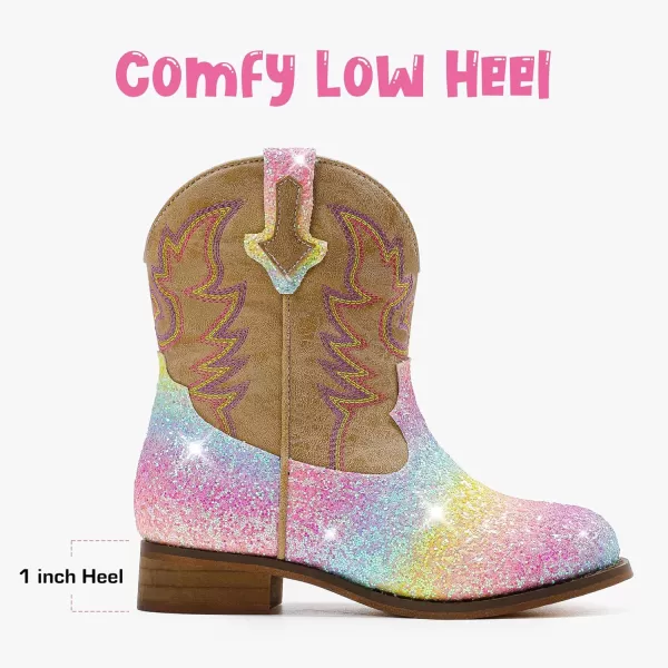 imageToddler Girls Cowgirl Boots Western Glitter Cowboy Boot Ankle Boots Little Kids Big Kid Horse Riding Shoes Party Birthday Dress Up DanceRainbow Shiny