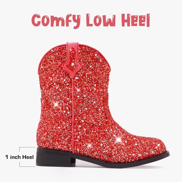 imageToddler Girls Cowgirl Boots Western Glitter Cowboy Boot Ankle Boots Little Kids Big Kid Horse Riding Shoes Party Birthday Dress Up DanceRed Glitter