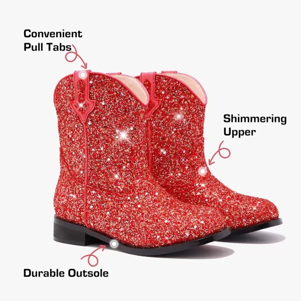 imageToddler Girls Cowgirl Boots Western Glitter Cowboy Boot Ankle Boots Little Kids Big Kid Horse Riding Shoes Party Birthday Dress Up DanceRed Glitter