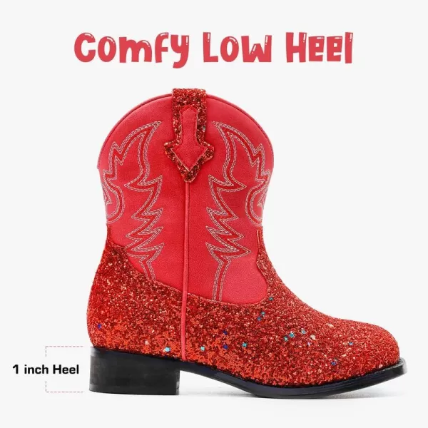 imageToddler Girls Cowgirl Boots Western Glitter Cowboy Boot Ankle Boots Little Kids Big Kid Horse Riding Shoes Party Birthday Dress Up DanceRed Sequins