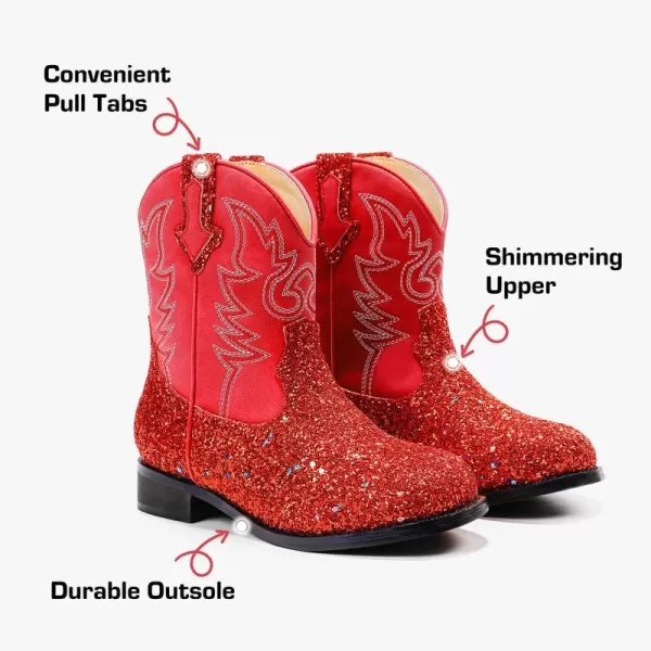 imageToddler Girls Cowgirl Boots Western Glitter Cowboy Boot Ankle Boots Little Kids Big Kid Horse Riding Shoes Party Birthday Dress Up DanceRed Sequins