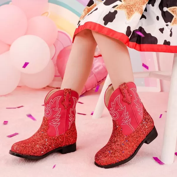 imageToddler Girls Cowgirl Boots Western Glitter Cowboy Boot Ankle Boots Little Kids Big Kid Horse Riding Shoes Party Birthday Dress Up DanceRed Sequins