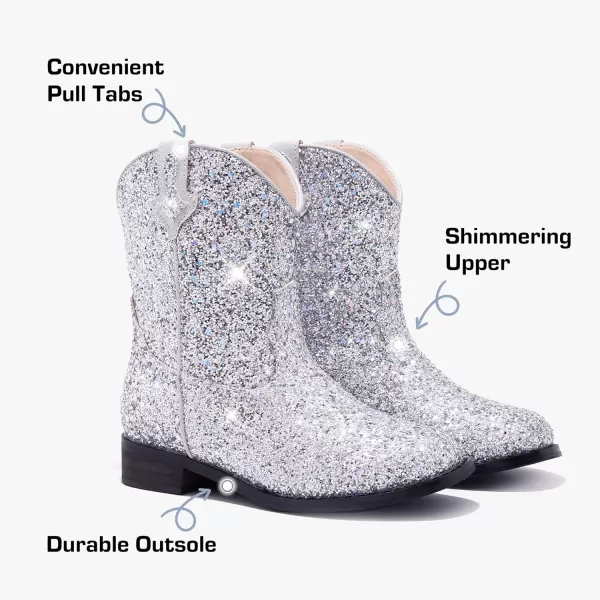 imageToddler Girls Cowgirl Boots Western Glitter Cowboy Boot Ankle Boots Little Kids Big Kid Horse Riding Shoes Party Birthday Dress Up DanceSilver Glitter