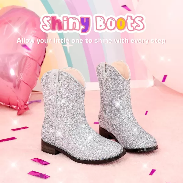 imageToddler Girls Cowgirl Boots Western Glitter Cowboy Boot Ankle Boots Little Kids Big Kid Horse Riding Shoes Party Birthday Dress Up DanceSilver Glitter