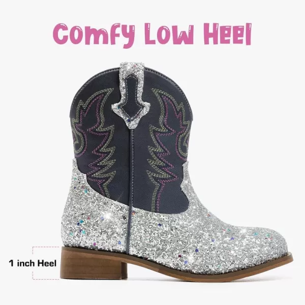 imageToddler Girls Cowgirl Boots Western Glitter Cowboy Boot Ankle Boots Little Kids Big Kid Horse Riding Shoes Party Birthday Dress Up DanceSilver Sequins