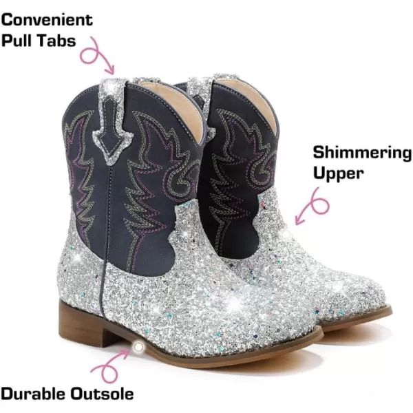 imageToddler Girls Cowgirl Boots Western Glitter Cowboy Boot Ankle Boots Little Kids Big Kid Horse Riding Shoes Party Birthday Dress Up DanceSilver Sequins