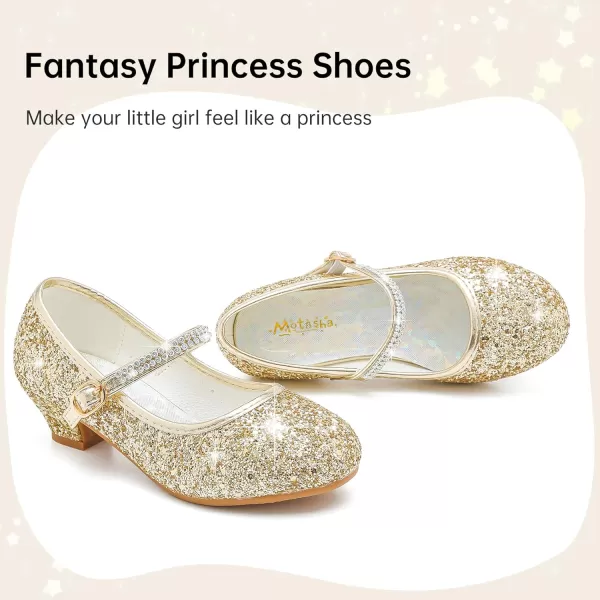 imageToddler Girls Dress Shoes Flower Princess Shoes Glitter Low Heels Birthday Christmas Party for Little Big KidGold