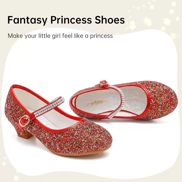 imageToddler Girls Dress Shoes Flower Princess Shoes Glitter Low Heels Birthday Christmas Party for Little Big KidRed