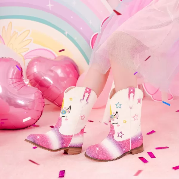 imageUnicorn Girls Cowgirl Boots Mid Calf Square Toe Glitter Toddler Western Cowboy Boot Little Kid Big Kid Riding Shoes Princess Dress Up Party Birthday DanceUnicorn Multicolor